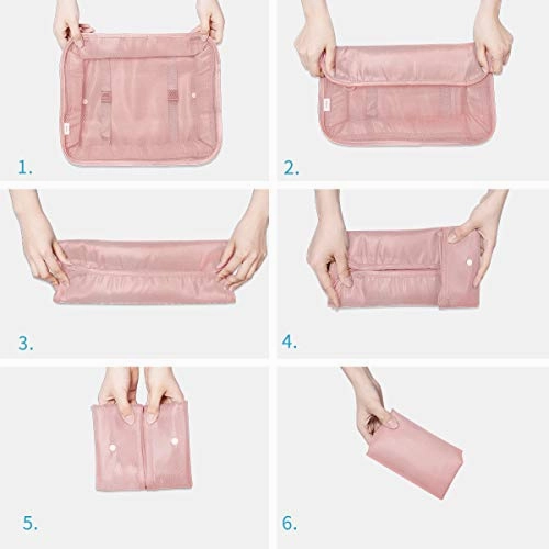 Packing Cubes 7 Set Lightweight Travel Luggage Organizers with Laundry Bag or Toiletry Bag (PINK)