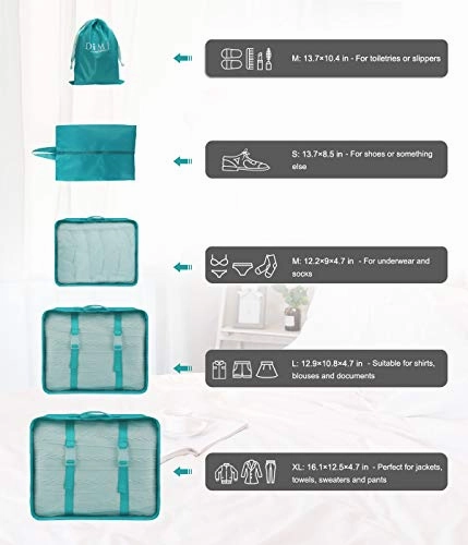 Packing Cubes for Travel, 8Pcs Compression Travel Cubes Set Foldable Suitcase Organizer Lightweight Luggage Storage Bag (Blue)