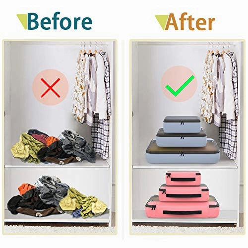 Packing Cubes Organizer Bags For Travel Accessories Packing Cube Compression 6 Set For Luggage Suitcase (Light Grey Pink)