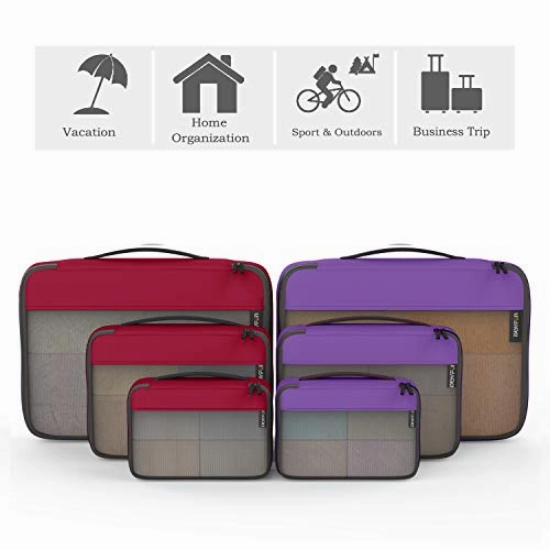 Packing Cubes Organizer Bags For Travel Accessories Packing Cube Compression 6 Set For Luggage Suitcase (Purple Red)