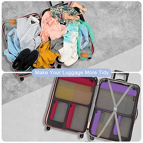Packing Cubes Organizer Bags For Travel Accessories Packing Cube Compression 6 Set For Luggage Suitcase (Purple Red)