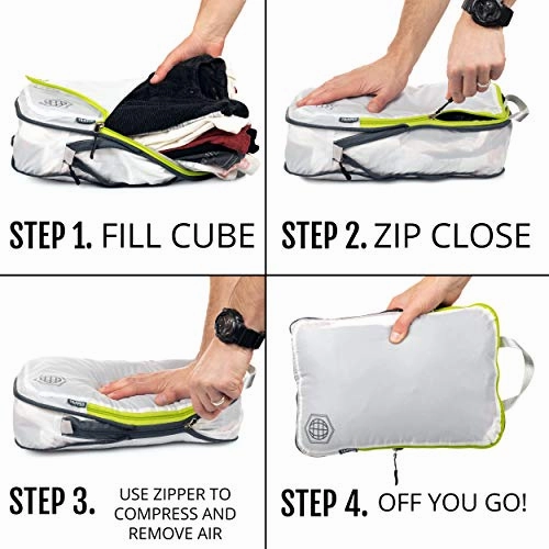 Packing Cubes Travel Organizer- Compression Packing Cubes for Carryon Luggage (White and Green, 6