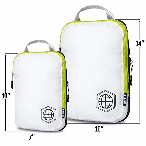 Packing Cubes Travel Organizer- Compression Packing Cubes for Carryon Luggage (White and Green, 6