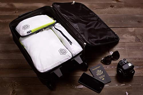 Packing Cubes Travel Organizer- Compression Packing Cubes for Carryon Luggage (White and Green, 6