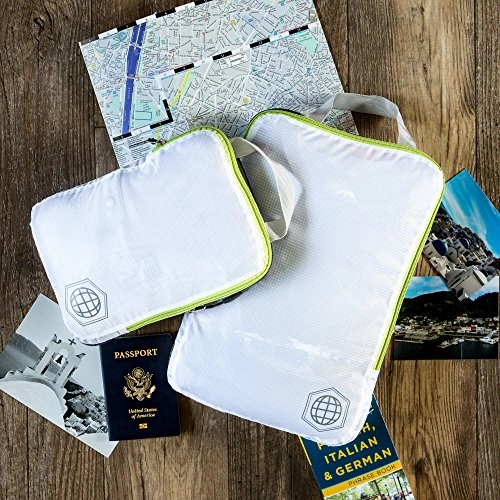 Packing Cubes Travel Organizer- Compression Travel Bags (White And Green, 2 Piece Set)
