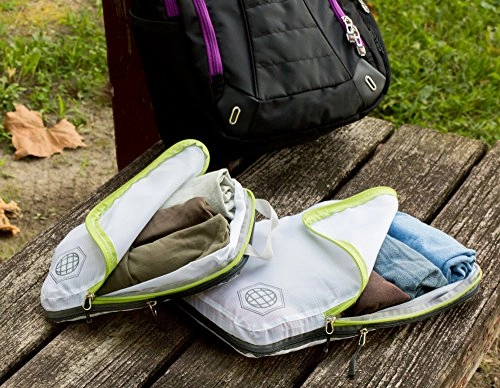 Packing Cubes Travel Organizer- Compression Travel Bags (White And Green, 2 Piece Set)
