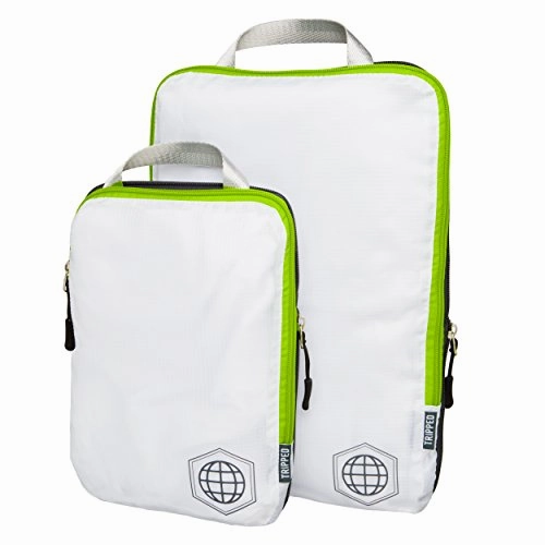 Packing Cubes Travel Organizer- Compression Travel Bags (White And Green, 2 Piece Set)