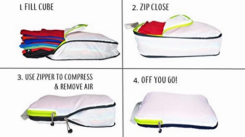 Packing Cubes Travel Organizer- Compression Travel Bags (White And Green, 2 Piece Set)