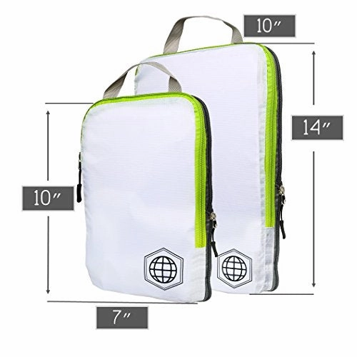 Packing Cubes Travel Organizer- Compression Travel Bags (White And Green, 2 Piece Set)