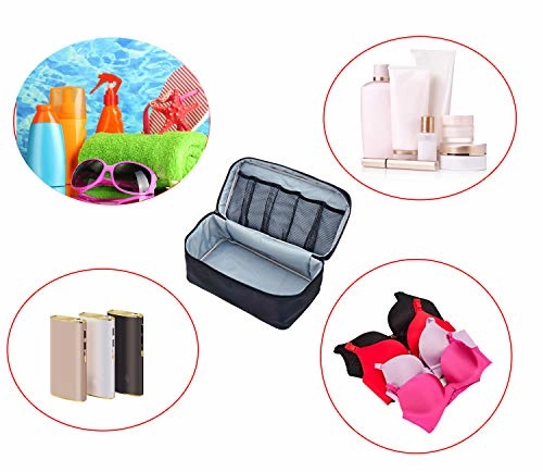 Packing Organizer Bra Underwear Storage Bag Travel Lingerie Pouch Toiletry Organizer Handbag Cosmetic Makeup Bag Luggage Storage Case For Cosmetics, Toiletries, Hotel, Home, Bathroom, Airplane (Black)
