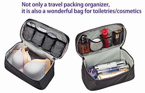 Packing Organizer Bra Underwear Storage Bag Travel Lingerie Pouch Toiletry Organizer Handbag Cosmetic Makeup Bag Luggage Storage Case For Cosmetics, Toiletries, Hotel, Home, Bathroom, Airplane (Black)