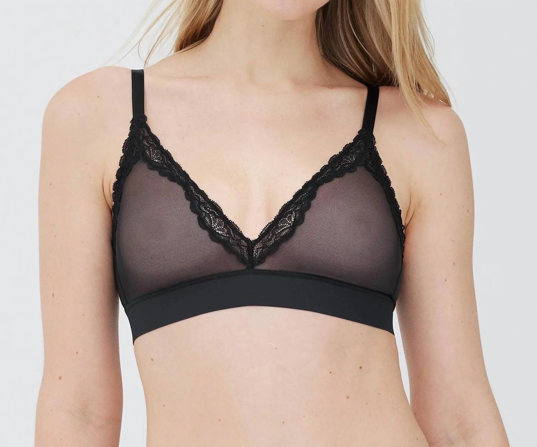 Passion Mesh Plunge Wireless Bra In Black