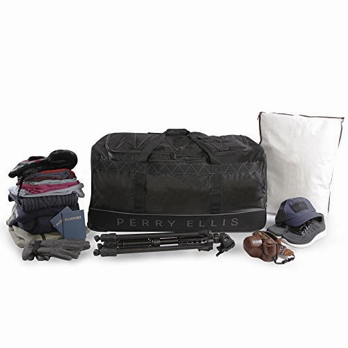 Perry Ellis Men'S 24" Lightweight Rolling A324 Duffel Bag, Black/Grey, One Size