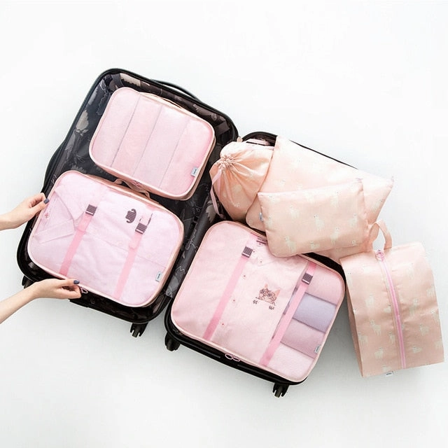Personality 7PCS/Set High Quality Travel accessories kit Mesh storage Packing Cube for Clothing
