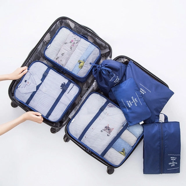 Personality 7PCS/Set High Quality Travel accessories kit Mesh storage Packing Cube for Clothing