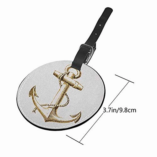 Personality round luggage tag Nautical Fashion match Gold Foil Anchor Image Be Safe and Grounded Voyage Journey Adventure FishermanDiameter3.7" Gold White