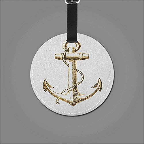 Personality round luggage tag Nautical Fashion match Gold Foil Anchor Image Be Safe and Grounded Voyage Journey Adventure FishermanDiameter3.7" Gold White