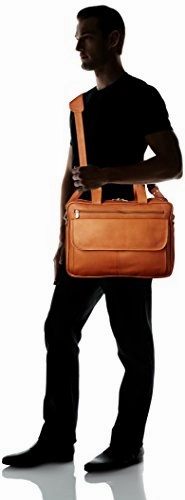 Piel Leather Slim Top-Zip Briefcase, Saddle