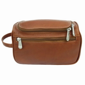 Piel Leather U-Zip Toiletry Kit, Saddle, One Size