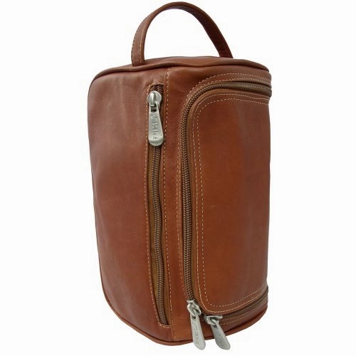 Piel Leather U-Zip Toiletry Kit, Saddle, One Size
