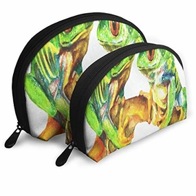 Pingshoes Makeup Bag Watercolor Tropical Frog Handy Half Moon Toiletry Bags Organizer for Women