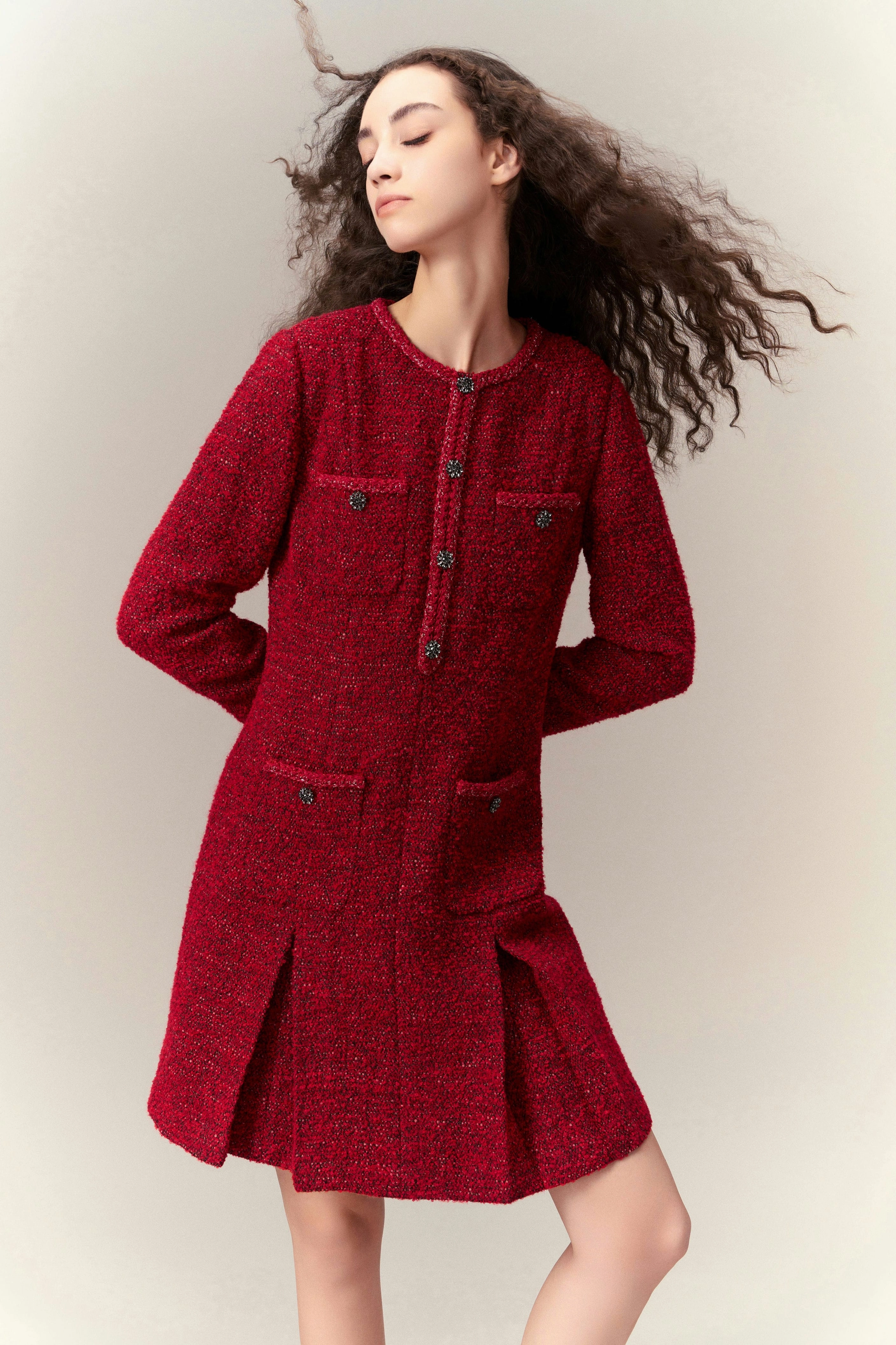 Pleat-detail Patch-pocket Dress