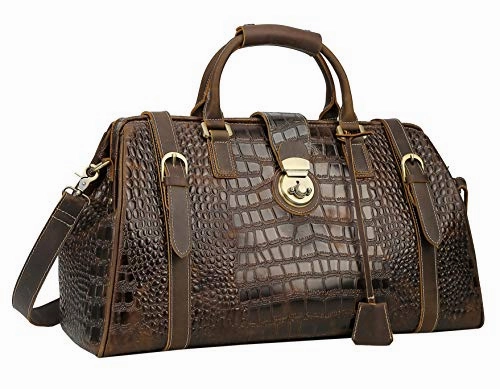 Polare 21" Crocodile Pattern Cowhide Leather Weekender Travel Overnight Luggage Duffel Bag