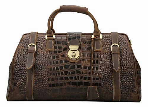 Polare 21" Crocodile Pattern Cowhide Leather Weekender Travel Overnight Luggage Duffel Bag