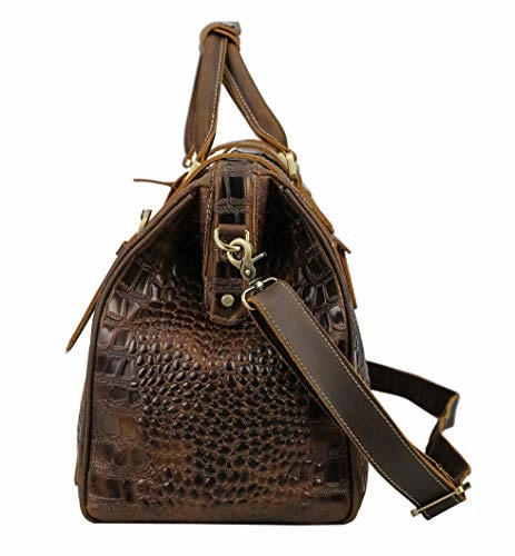 Polare 21" Crocodile Pattern Cowhide Leather Weekender Travel Overnight Luggage Duffel Bag