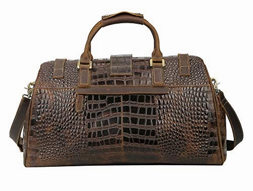 Polare 21" Crocodile Pattern Cowhide Leather Weekender Travel Overnight Luggage Duffel Bag
