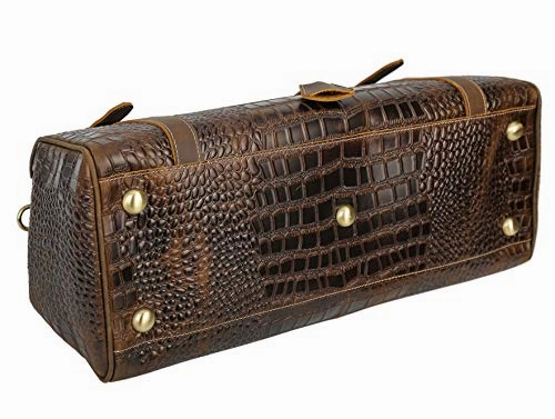 Polare 21" Crocodile Pattern Cowhide Leather Weekender Travel Overnight Luggage Duffel Bag