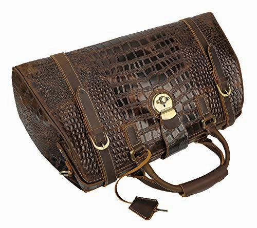 Polare 21" Crocodile Pattern Cowhide Leather Weekender Travel Overnight Luggage Duffel Bag