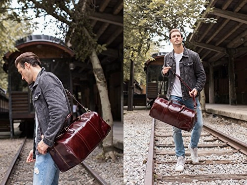 Polare 21" Real Italian Leather Weekender Travel Overnight Luggage Duffel Bag