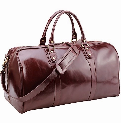 Polare 21" Real Italian Leather Weekender Travel Overnight Luggage Duffel Bag