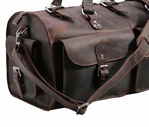 Polare 22'' Indiana Jones Looking Natural Leather Weekender Carry On Duffle Bag