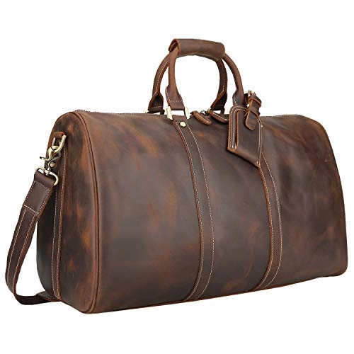 Polare Men'S 20'' Retro Real Leather Weekender Duffel Overnight Bag Carry On Luggage