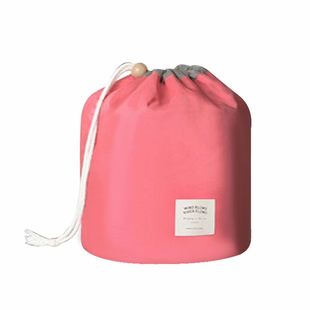 Portable Travel Barrel Carry Case Large Cosmetic Bags Makeup Toiletry Storage Bag With Drawstring