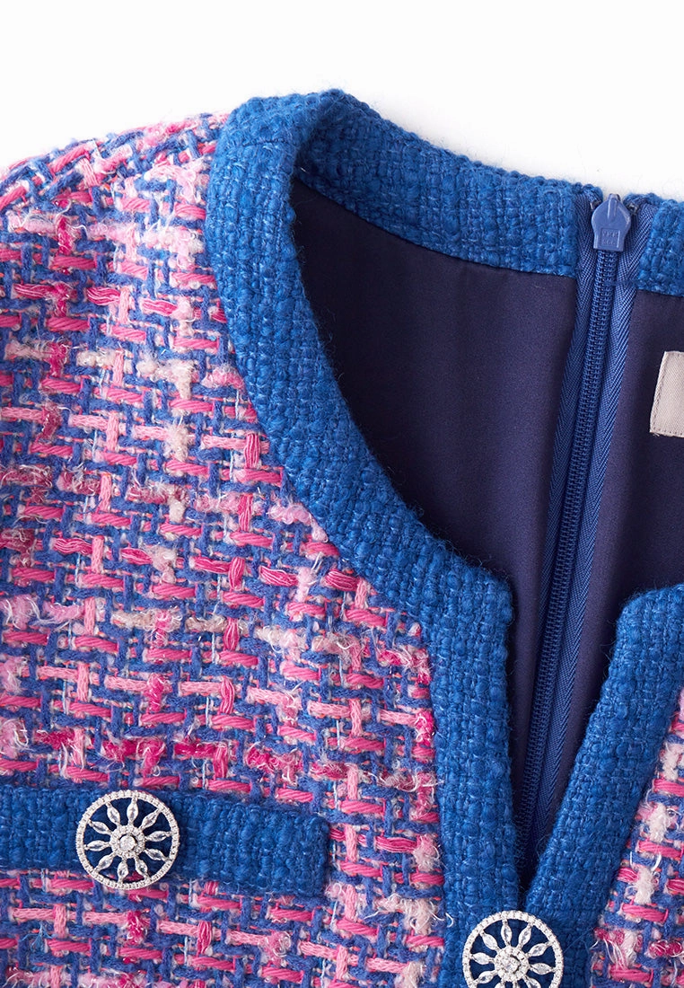 Primary Color Illusion Chunky Woven Tweed Dress