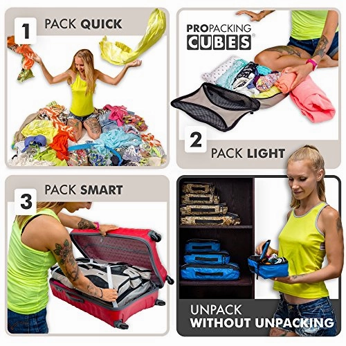 Pro Packing Cubes 6 Piece Lightweight Travel Cube Set of Compression Organizers