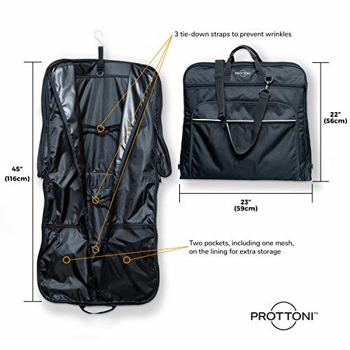 Prottoni 44-inch Garment Bag for Travel  Water-Resistant Carry-On Suit Carrier