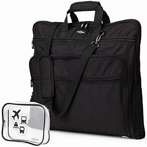 Prottoni 44-Inch Suit Carrier For Travel - Garment Suitcase With Toiletry Bag (Black   Clear Toiletry Bag, 44")