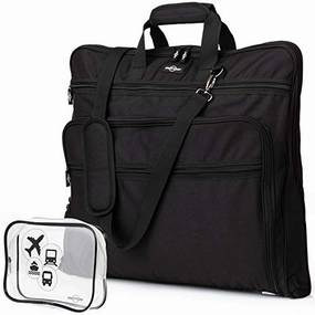 Prottoni 44-Inch Suit Carrier For Travel - Garment Suitcase With Toiletry Bag (Black   Clear Toiletry Bag, 44")