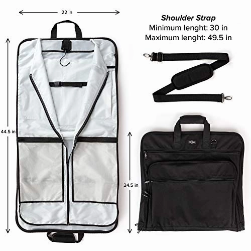 Prottoni 44-Inch Suit Carrier For Travel - Garment Suitcase With Toiletry Bag (Black   Clear Toiletry Bag, 44")