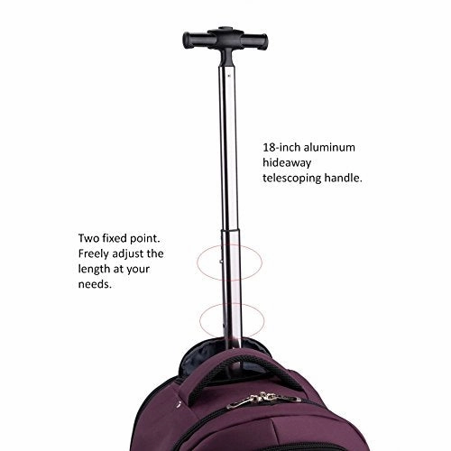 Racini Nylon Waterproof Rolling Backpack, Freewheel Travel Wheeled Backpack, Carry-on Luggage with Anti-Theft Zippers(Purple)