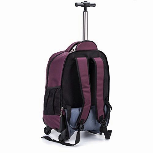 Racini Nylon Waterproof Rolling Backpack, Freewheel Travel Wheeled Backpack, Carry-on Luggage with Anti-Theft Zippers(Purple)