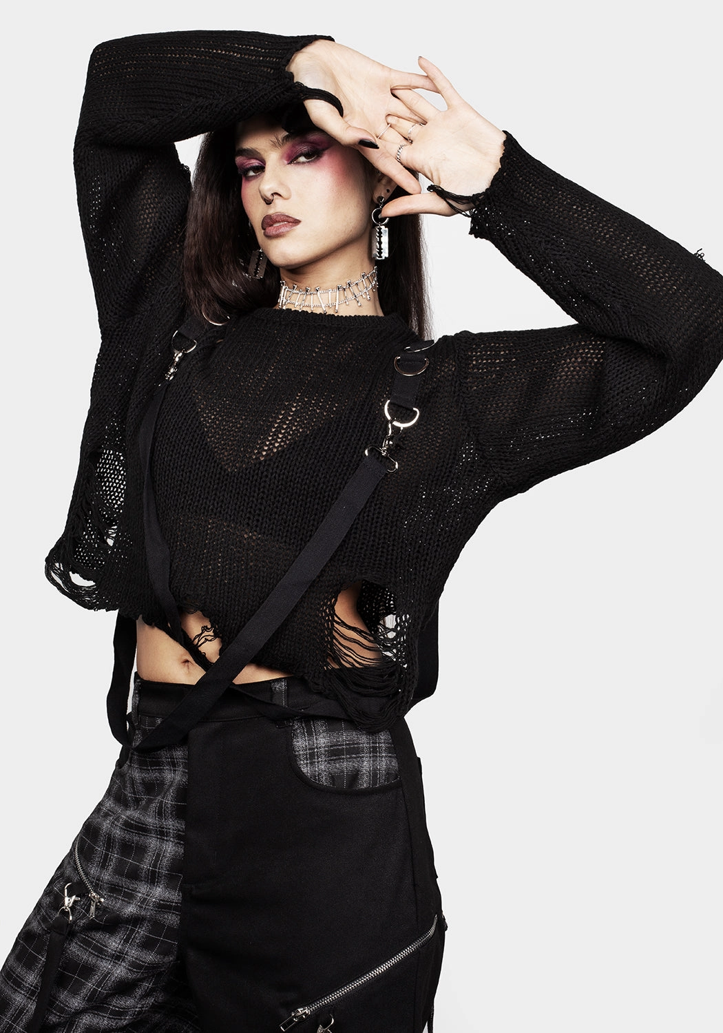 Rebellion Hardware Bondage Sweater Tops Womens - women's blouses clearance