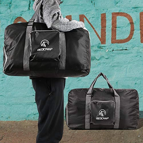 REDCAMP 45L Foldable Travel Duffle Bag with Shoe Compartment, 22" Lightweight Water Resistant Small Duffel Bag for Sports Gym Black