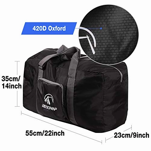 REDCAMP 45L Foldable Travel Duffle Bag with Shoe Compartment, 22" Lightweight Water Resistant Small Duffel Bag for Sports Gym Black