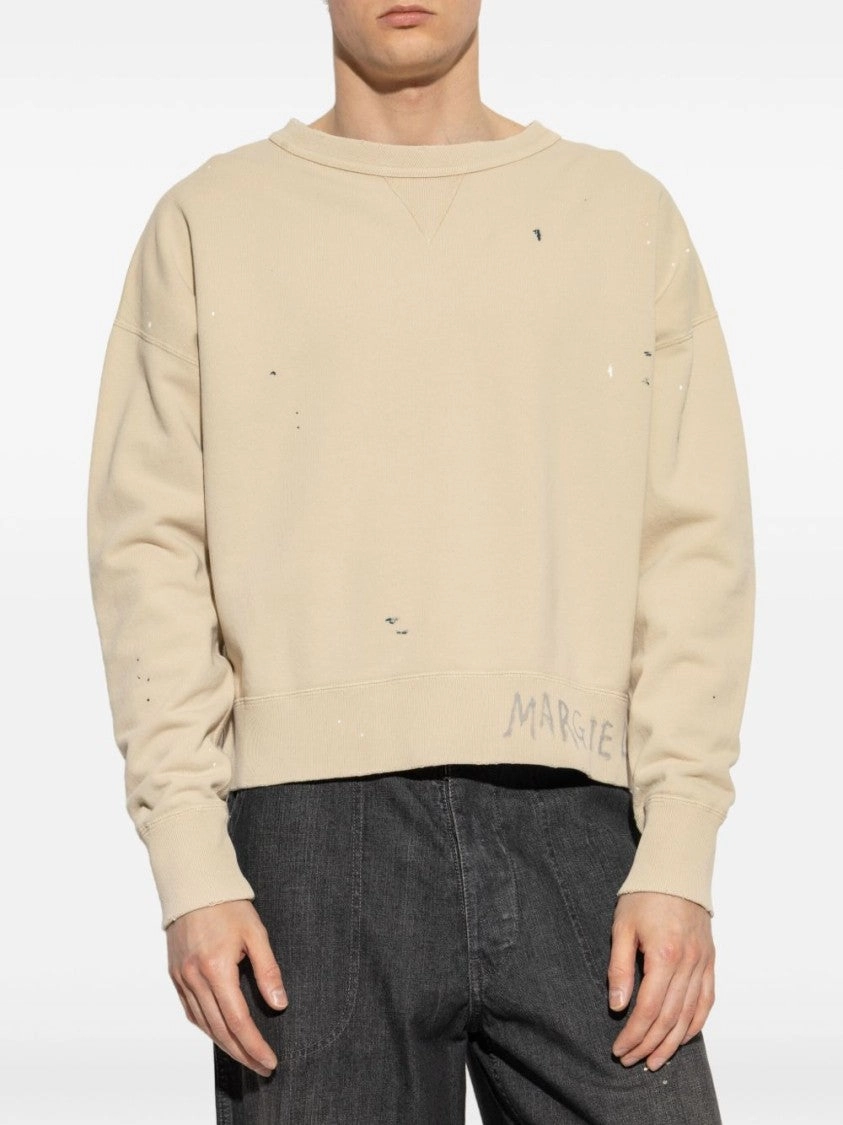 Relaxed Fit Crew Neck Sweater With Distressed Texture