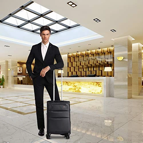 Reyleo Softside Spinner Luggage 20 Inch Carry On Luggage 8-Wheel Travel Suitcase With Usb